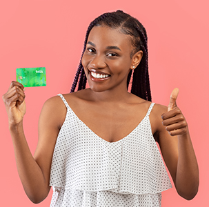 woman with tela card